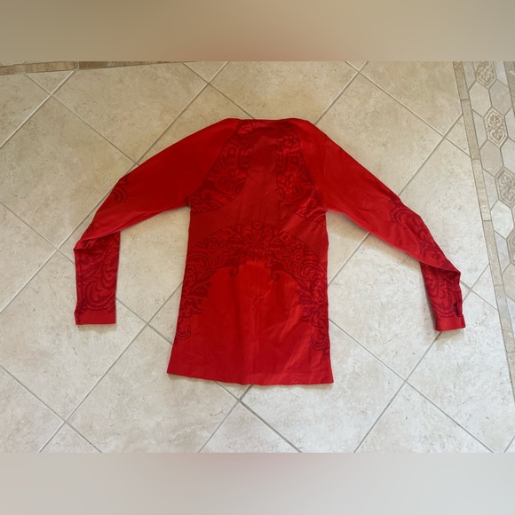 Athleta Red on Red Long Sleeve Fitted Athletic Top - Picture 4 of 5
